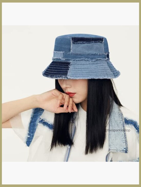Distressed Denim Bucket Hat Packable Sun Protection Travel Cap